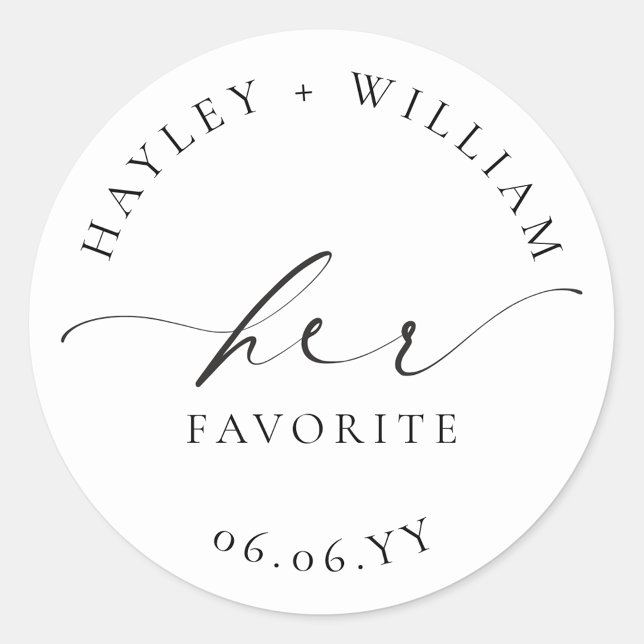 Ellesmere Her Favourite Favour Classic Round Stick Sticker (Ellesmere Her and His Favorite Wedding Favors Sticker)