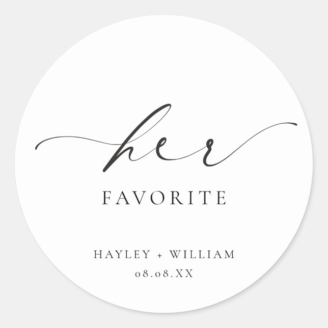 Ellesmere Her Favourite Favour Classic Round Stick Sticker (Ellesmere Her Favorite Wedding Favors Sticker)