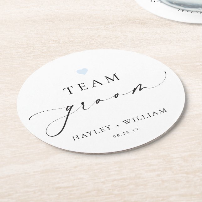 Ellesmere Minimalist Team Groom Round Paper Coaster (Angled)
