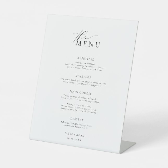 Ellesmere Minimalist Wedding Menu Pedestal Sign (Front)