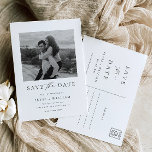 Ellesmere Modern Minimalist Photo Save The Date  Postcard<br><div class="desc">The Ellesmere Wedding save the date card features a modern minimalist design with a hand-lettered script font on a white background for a clean and simple look. The script headings are an image that cannot be edited. All of the other text is fully editable. For more advanced customisation of this...</div>