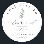 Ellesmere Olive Oil Classic Round Sticker<br><div class="desc">These favour stickers feature a minimalist design and calligraphy heading. Personalise with your names and date, the script heading is not editable. These favour sticker can be used for weddings, bridal showers, baby showers, birthdays, or any other event. For more advanced customisation of this design, simply select the "Customise It"...</div>