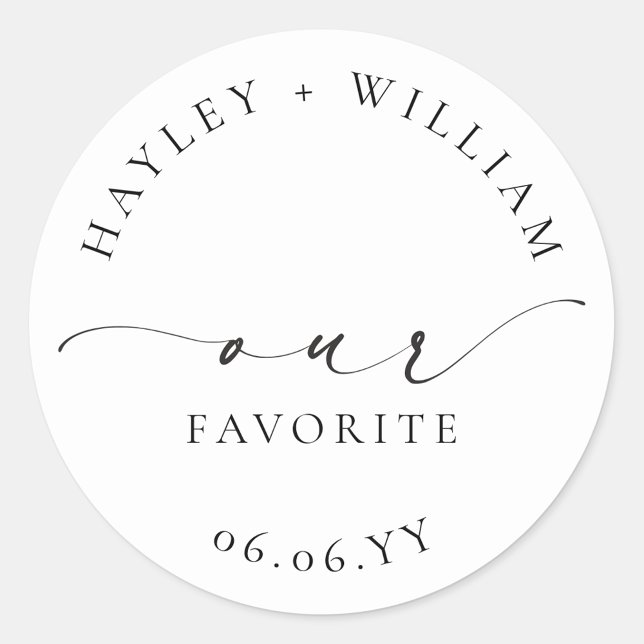 Ellesmere Our Favourite Favour Classic Round Stick Sticker (Ellesmere Our Favorite Wedding Favors Sticker)