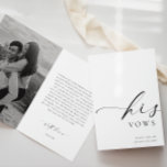 Ellesmere Photo His Vows Wedding Card<br><div class="desc">The Ellesmere wedding vow card features a modern minimalist design on a white background for a clean and simple look. The script heading is an image that cannot be edited. All of the other text is fully editable. Have the card printed with your vows typed directly into the car. Or...</div>