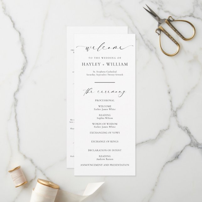Ellesmere Wedding Ceremony Program Programme (Front/Back In Situ)
