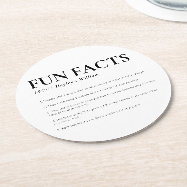 Ellesmere Wedding Fun Facts Round Paper Coaster (Angled)
