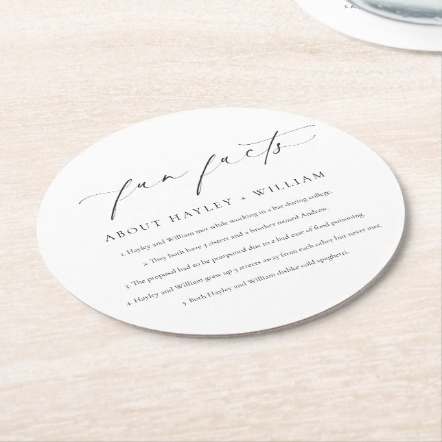 Ellesmere Wedding Fun Facts Round Paper Coaster (Angled)