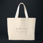 Ellesmere Wedding Welcome Large Tote Bag<br><div class="desc">Welcome your guests to your wedding with the Ellesmere wedding tote. This wedding welcome tote bag features a minimalist design with a script calligraphy heading. The names and date can be customised to suit your wedding, however, the script heading is an image that cannot be edited. For more advanced customisation...</div>