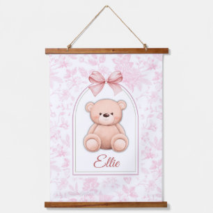 Ellie   Custom Pink Teddy Bear Nursery Design  Hanging Tapestry