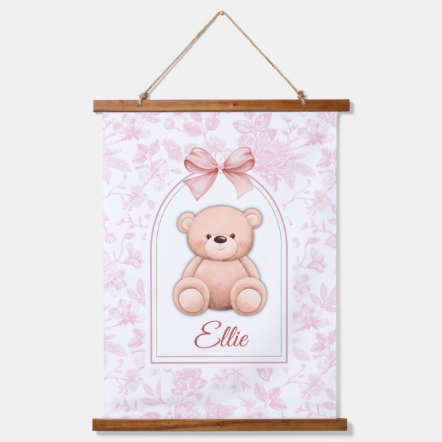 Ellie | Custom Pink Teddy Bear Nursery Design  Hanging Tapestry (Front)