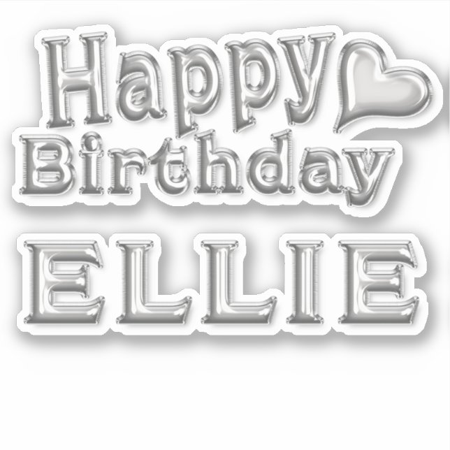 Ellie Happy Birthday silver sticker (Front)