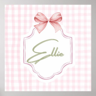 Ellie Personalized Pink Bow & Gingham Print 