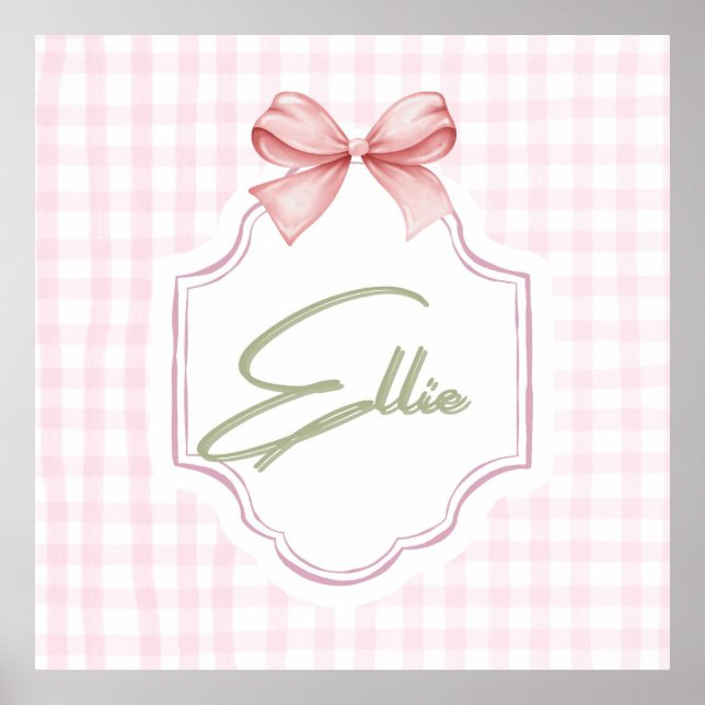 Ellie Personalized Pink Bow & Gingham Print  (Front)