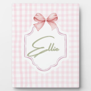Ellie Personalized Pink Bow & Gingham Print  Plaque