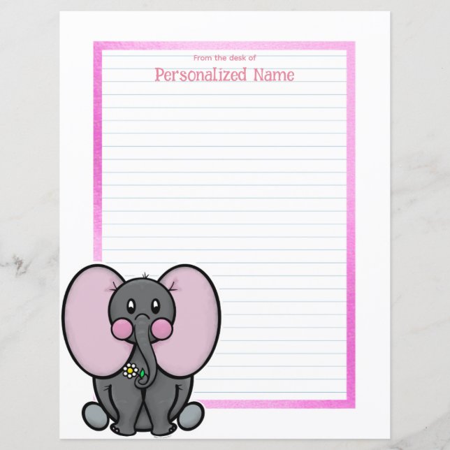 Ellie Phant Frame Lined Paper Sheet (Front)