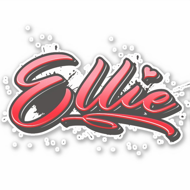 Ellie red Heart Graffiti Sticker (Front)