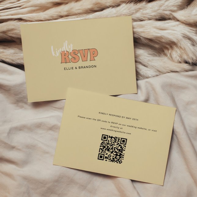 ELLIE Simple Retro & Bold QR Code Wedding RSVP Card (Creator Uploaded)