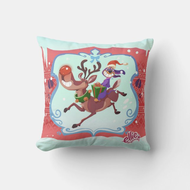 Ellie the Wienerdog® WeenDeer Holiday Throw Pillow (Front)