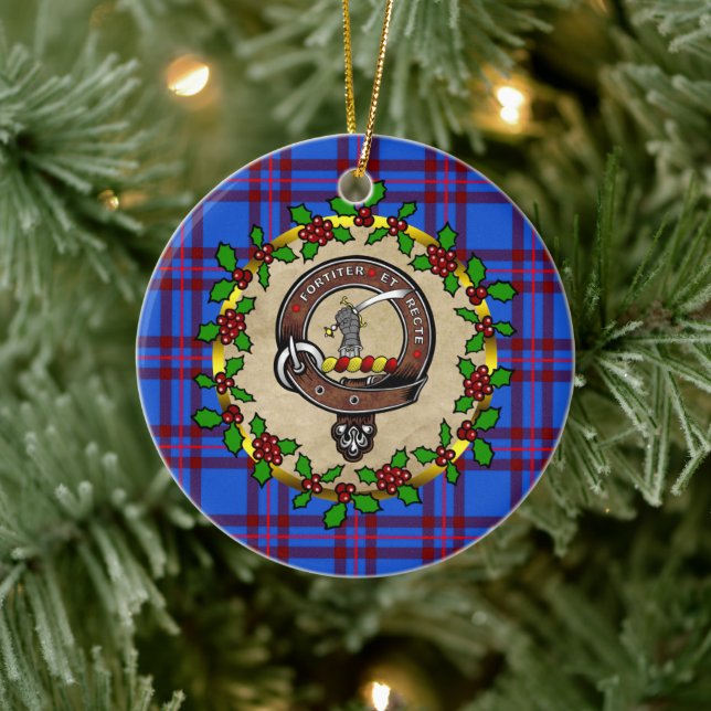 Elliot Clan Badge & Tartan Personalised Xmas  Ceramic Tree Decoration (Tree)