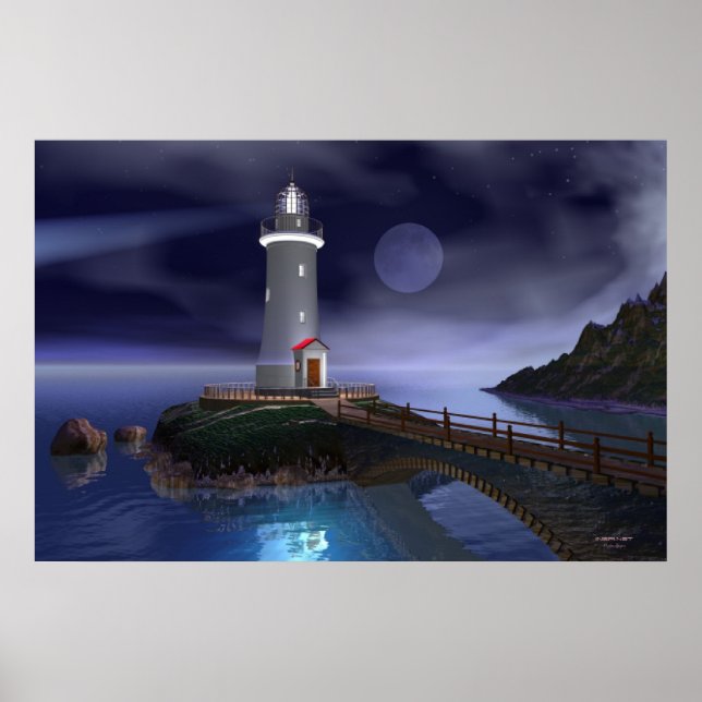 Elliot Key Lighthouse - Full Moon Poster (Front)
