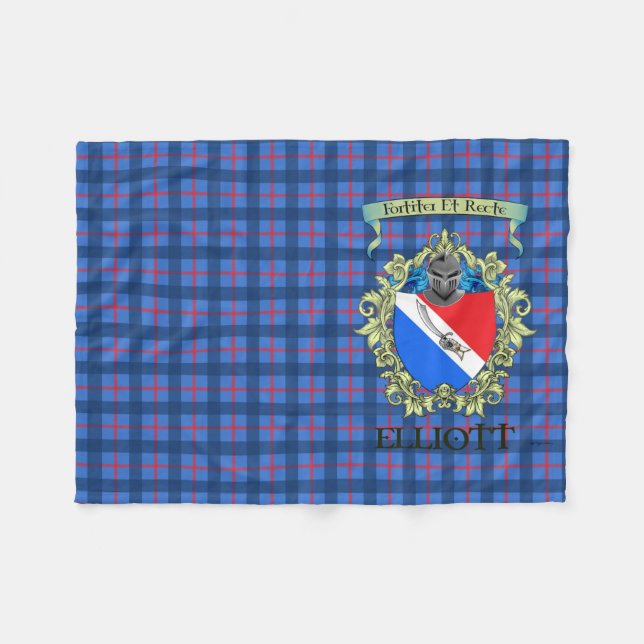 Elliott Crest and Tartan 3 Fleece Blanket (Front (Horizontal))
