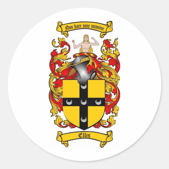 ELLIS FAMILY CREST - ELLIS COAT OF ARMS CLASSIC ROUND STICKER