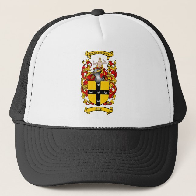 ELLIS FAMILY CREST -  ELLIS COAT OF ARMS TRUCKER HAT (Front)