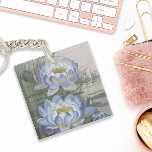 Ellis Rowan Blue Cloud Water Lily Vintage Flowers Key Ring
