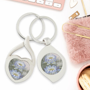 Ellis Rowan Blue Cloud Water Lily Vintage Flowers Key Ring