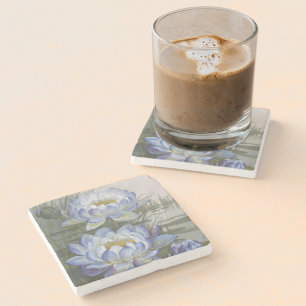 Ellis Rowan Blue Cloud Water Lily Vintage Flowers Stone Coaster