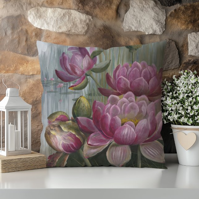 Ellis Rowan Pink Water Lily Vintage Flowers Cushion (Creator Uploaded)