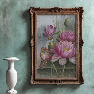 Ellis Rowan Pink Water Lily Vintage Flowers Poster