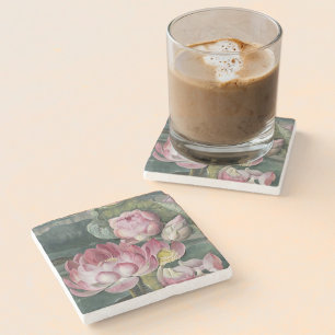 Ellis Rowan Sacred Lotus Water Lily Vintage Flower Stone Coaster