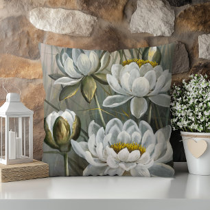 Ellis Rowan White Water Lily Vintage Flowers Cushion