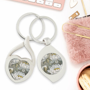 Ellis Rowan White Water Lily Vintage Flowers Key Ring