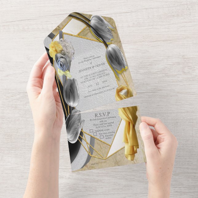 ellow and Grey modern sculpture with Tulips All In One Invitation (Tearaway)