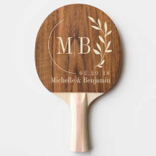 Elm Wood Leaf Wedding Monogram Ping Pong Paddle