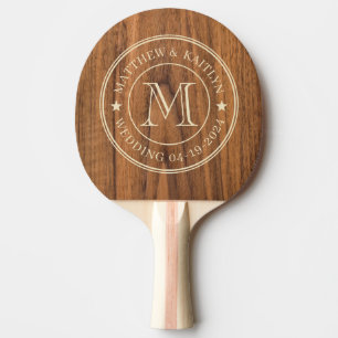 Elm Wood Wedding Monogram Star Ping Pong Paddle
