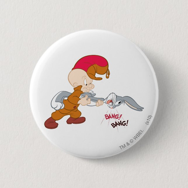 ELMER FUDD™ and BUGS BUNNY™ 6 Cm Round Badge (Front)