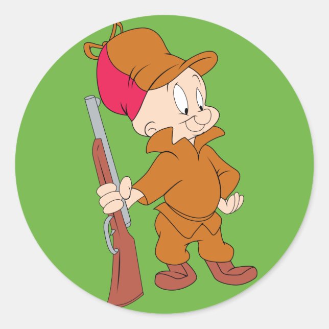 ELMER FUDD™ | With Gun Classic Round Sticker (Front)