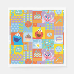Elmo, Abby, and Cookie Monster Birthday Pattern Napkin