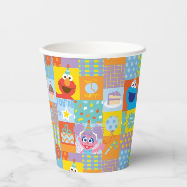 Elmo, Abby, and Cookie Monster Birthday Pattern  Paper Cups (Front)