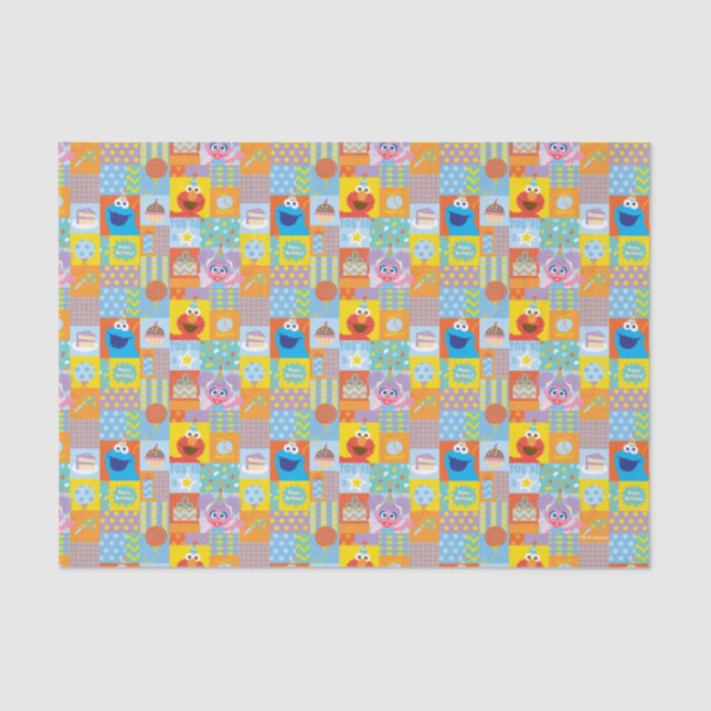 Elmo, Abby, and Cookie Monster Birthday Pattern Tissue Paper (Front)