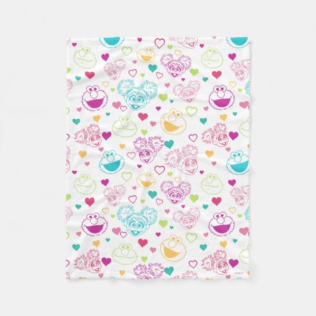 Elmo & Abby Cadabby Valentine Hearts Pattern Fleece Blanket (Front)
