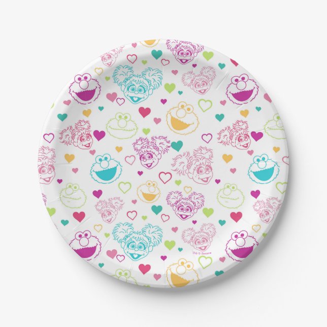 Elmo & Abby Cadabby Valentine Hearts Pattern Paper Plate (Front)