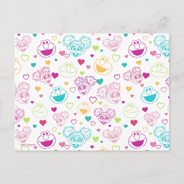 Elmo & Abby Cadabby Valentine Hearts Pattern Postcard (Front)