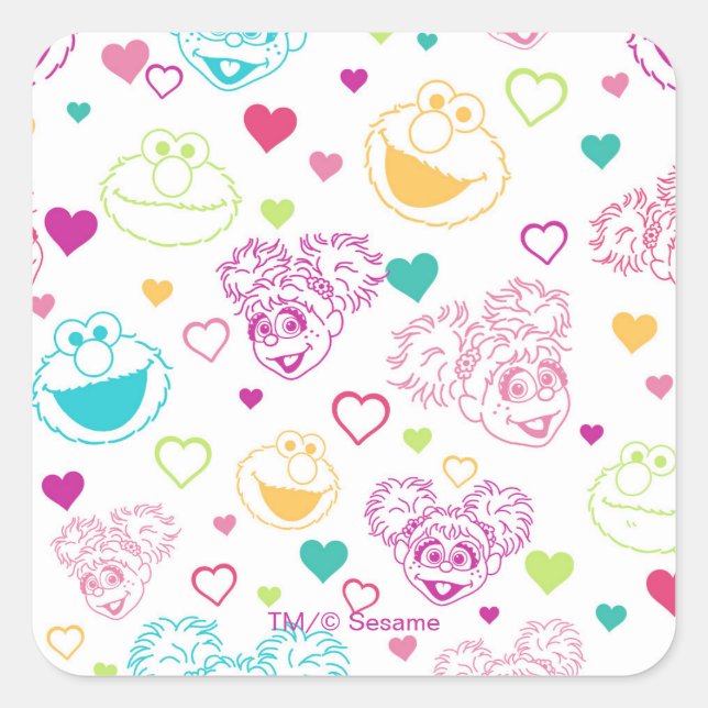Elmo & Abby Cadabby Valentine Hearts Pattern Square Sticker (Front)