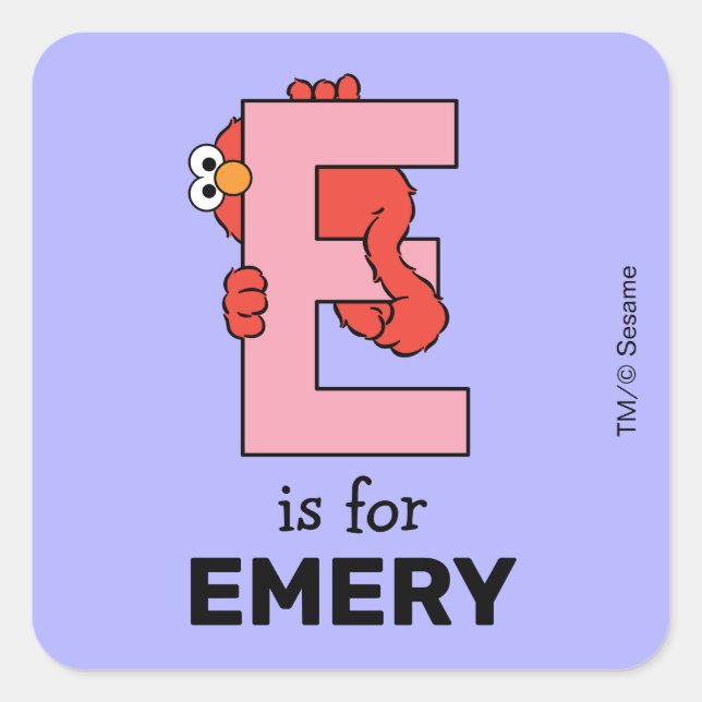 Elmo Alphabet | E Pink Square Sticker (Front)