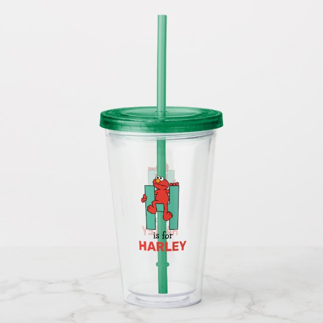 Elmo Alphabet | H Green Acrylic Tumbler (Front)
