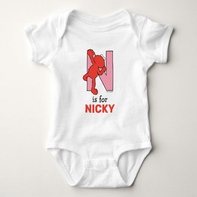 Elmo Alphabet | N Pink Baby Bodysuit (Front)